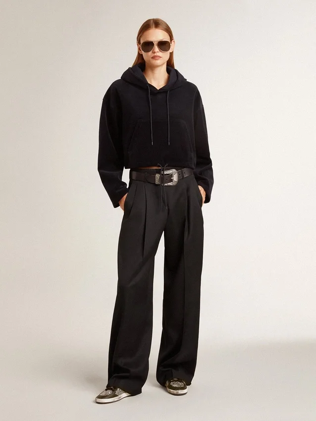 Women’s black chenille sweatshirt with embroidery on the back