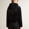 Women’s black chenille sweatshirt with embroidery on the back