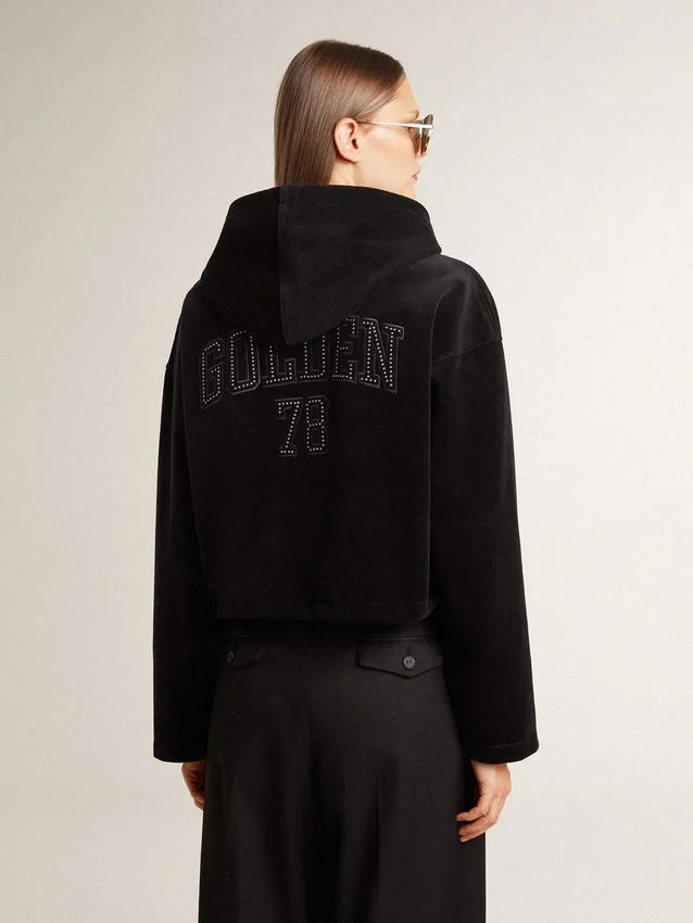 Women’s black chenille sweatshirt with embroidery on the back