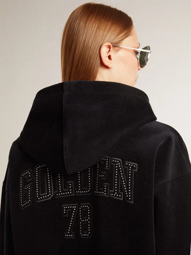 Women’s black chenille sweatshirt with embroidery on the back