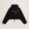Women’s black chenille sweatshirt with embroidery on the back