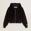 Women's black cotton-blend hoodie with zip