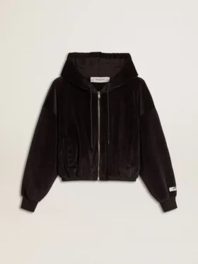 Women's black cotton-blend hoodie with zip