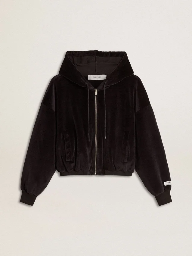 Women's black cotton-blend hoodie with zip