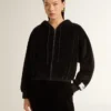 Women's black cotton-blend hoodie with zip