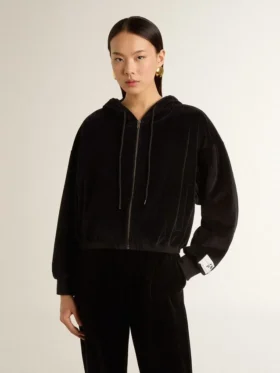 Women’s black cotton-blend hoodie with zip