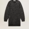 Women's black crew neck dress with all-over silver sequins