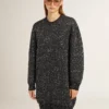 Women's black crew neck dress with all-over silver sequins