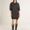 Women's black crew neck dress with all-over silver sequins