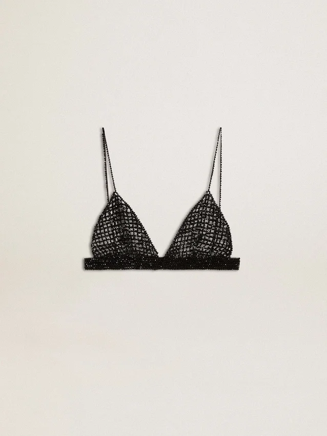 Women's black crochet top with crystals