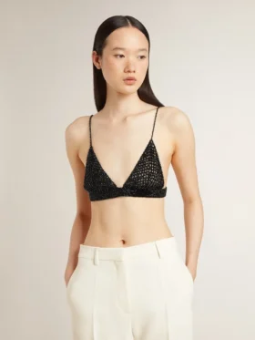 Women’s black crochet top with crystals