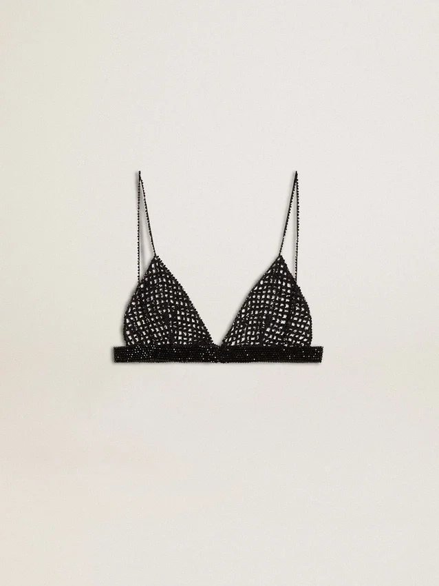 Women's black crochet top with crystals