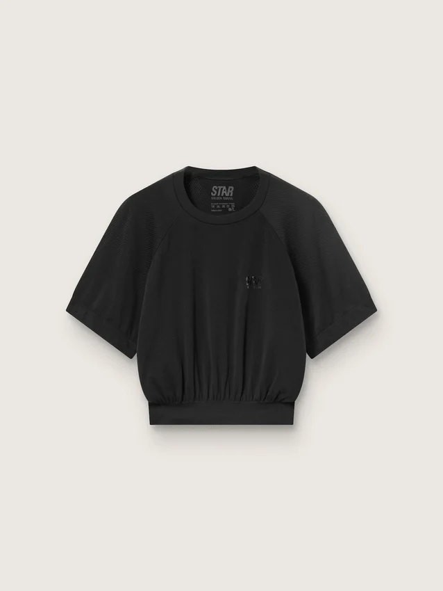Women's black cropped sports T-shirt