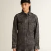 Women's black denim shirt with ton sur ton floral pattern