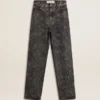 Women's black jeans with a floral motif