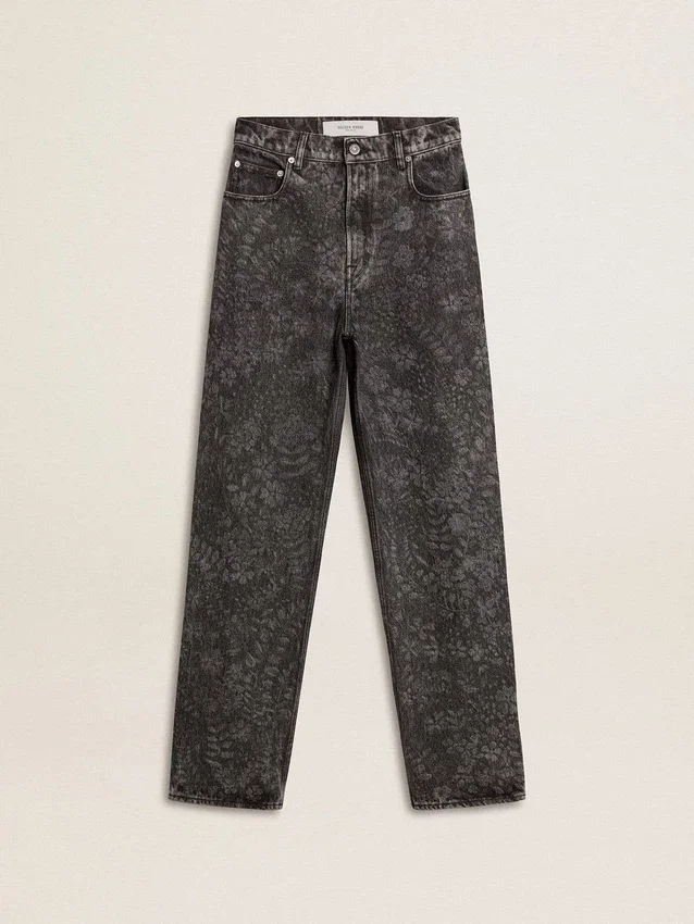 Women's black jeans with a floral motif