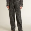 Women's black jeans with a floral motif