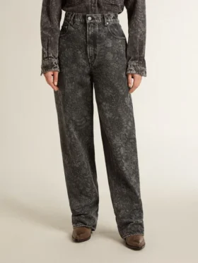 Women’s black jeans with a floral motif