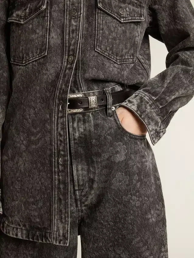 Women's black jeans with a floral motif