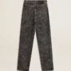 Women's black jeans with a floral motif