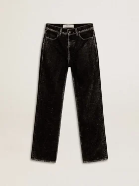 Women's black jeans with a velvet-like wash effect