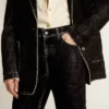Women's black jeans with a velvet-like wash effect