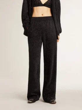 Women’s black joggers with a tone-on-tone toile de jouy print
