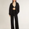 Women's black joggers with a tone-on-tone toile de jouy print