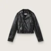 Women’s black leather biker jacket with glossy effect