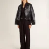 Women’s black leather biker jacket with glossy effect