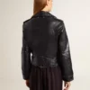 Women’s black leather biker jacket with glossy effect