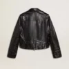 Women’s black leather biker jacket with glossy effect