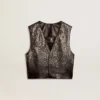 Women's black leather waistcoat with gradient-effect studs
