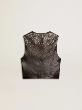 Women’s black leather waistcoat with gradient-effect studs
