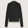 Women's black long-sleeve sports top with zip