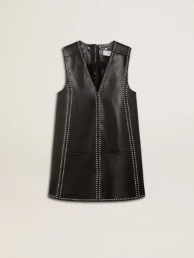 Women’s black nappa leather dress with studs