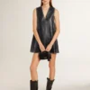 Women’s black nappa leather dress with studs