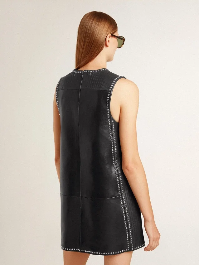 Women’s black nappa leather dress with studs