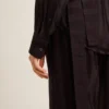 Women's black shirt with vertical stripes and side knot closure