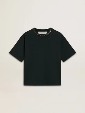 Women's black T-shirt with crystals