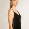 Women's black velvet-effect slip dress