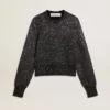 Women's black wool blend cropped sweater with all-over sequins
