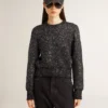 Women's black wool blend cropped sweater with all-over sequins