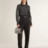 Women's black wool blend cropped sweater with all-over sequins