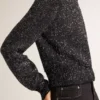 Women's black wool blend cropped sweater with all-over sequins