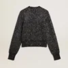 Women's black wool blend cropped sweater with all-over sequins