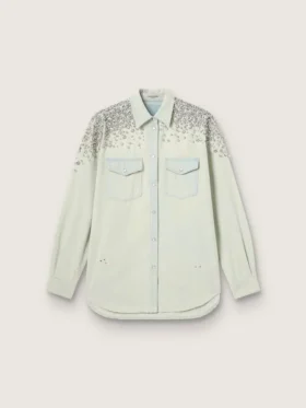 Women's bleached boyfriend shirt with cabochon crystals