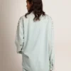 Women's bleached boyfriend shirt with cabochon crystals