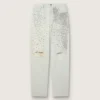Women's bleached jeans with cabochon crystals