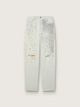 Women's bleached jeans with cabochon crystals